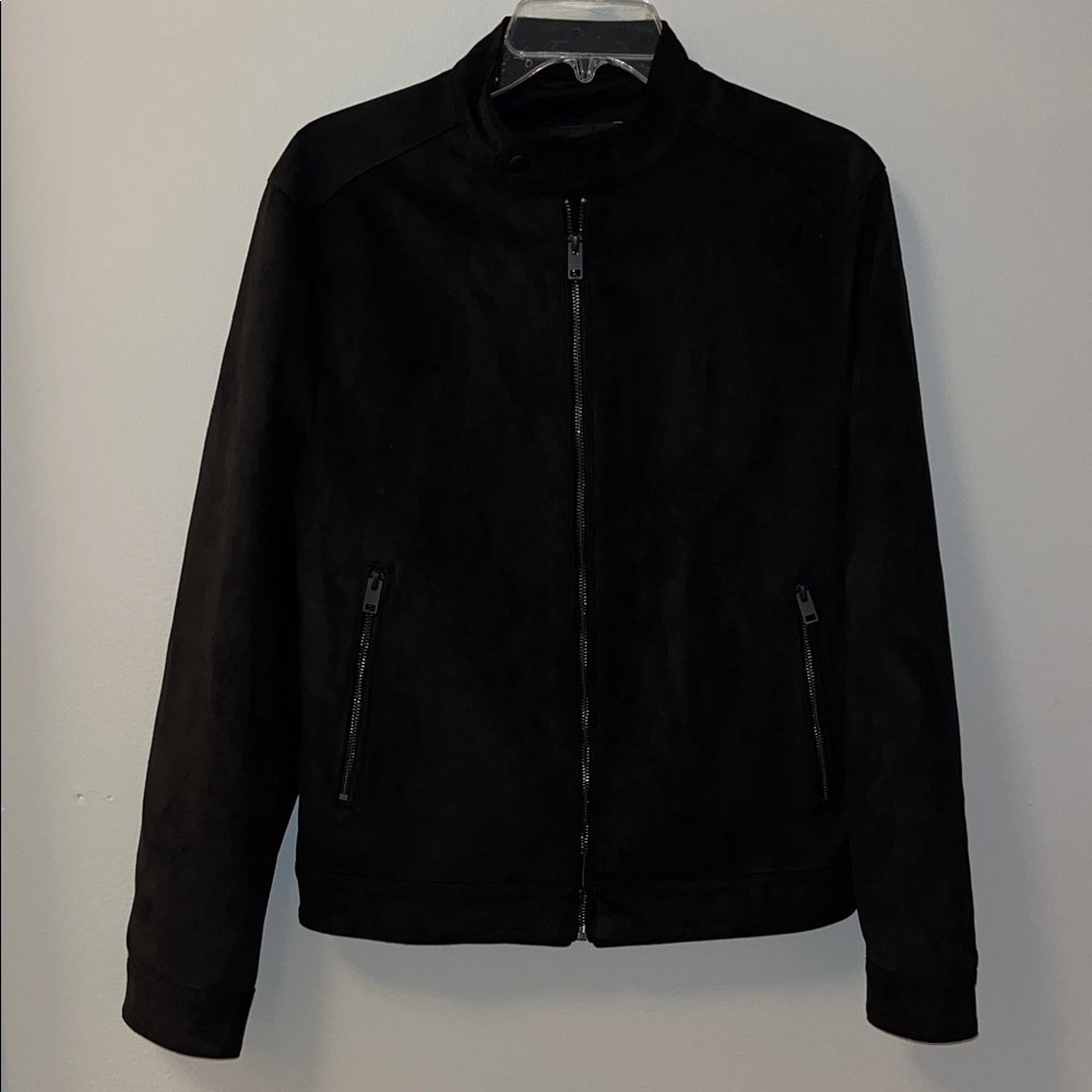 Express Men's Classic Black Faux Suede Jacket - Small